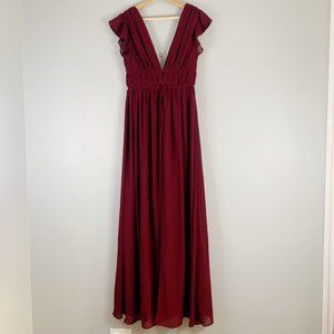 Lulus Women's I'm All Yours Burgundy Ruffled Maxi Dress Chiffon Red NWT Small S